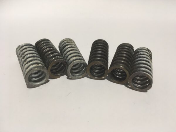 A set of clutch springs, elegantly arranged in a curved line on a simple background, displays coiled metal springs.